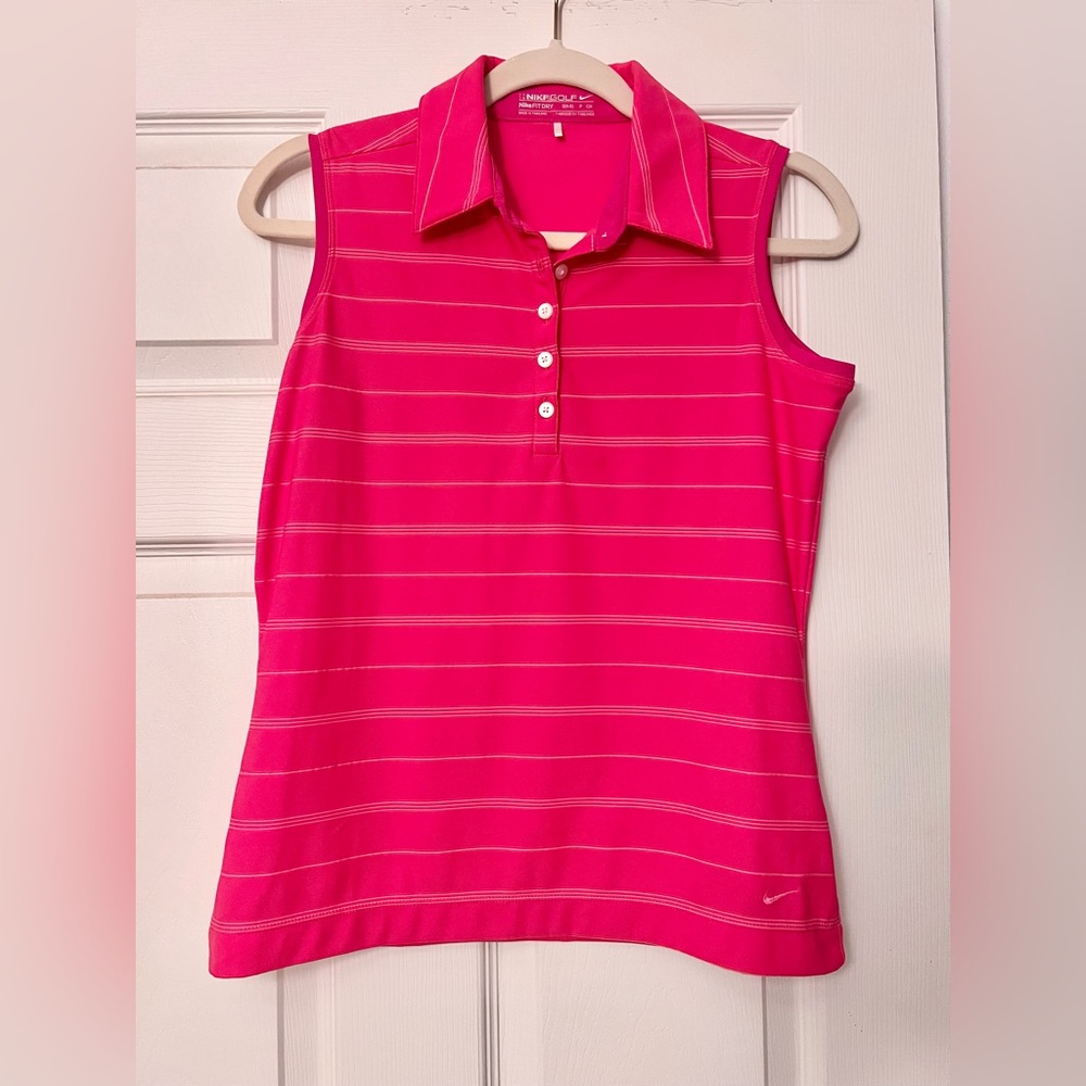Nike Women's Bright Pink Striped Golf Tank Top